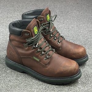 John Deere JD6283 Mens Size 10.5 Brown Leather Waterproof Lace Up Work Boots